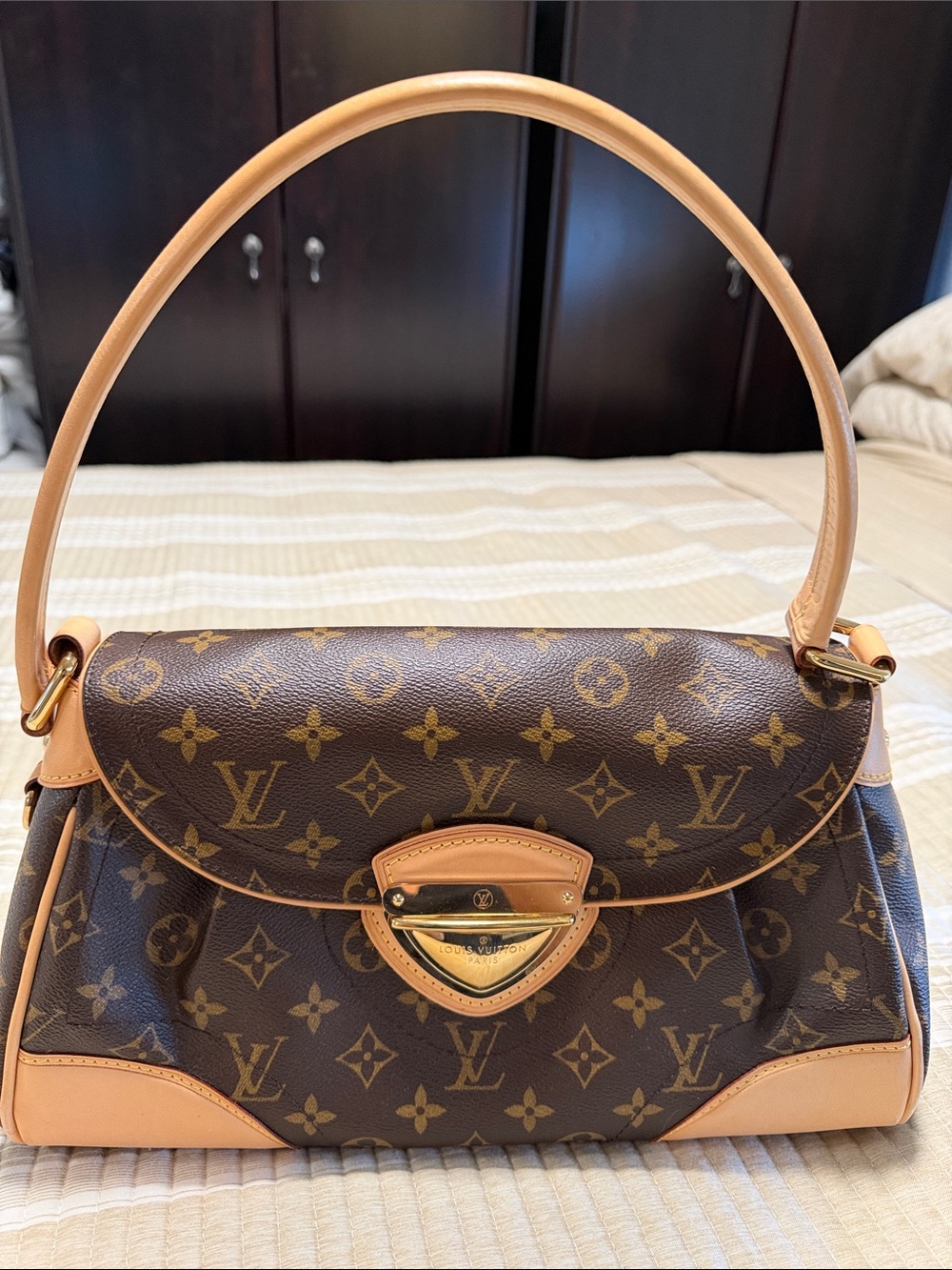 Louis Vuitton Beverly PM Monogram Canvas Shoulder Bag with Tan Trim